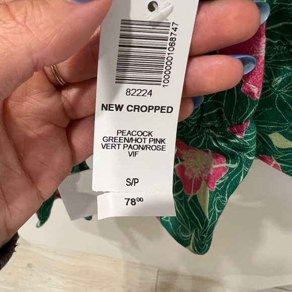 Aritzia Sunday Best New Cropped Tie-Front Blouse in Peacock Green/Hot Pink - Picture 3 of 3